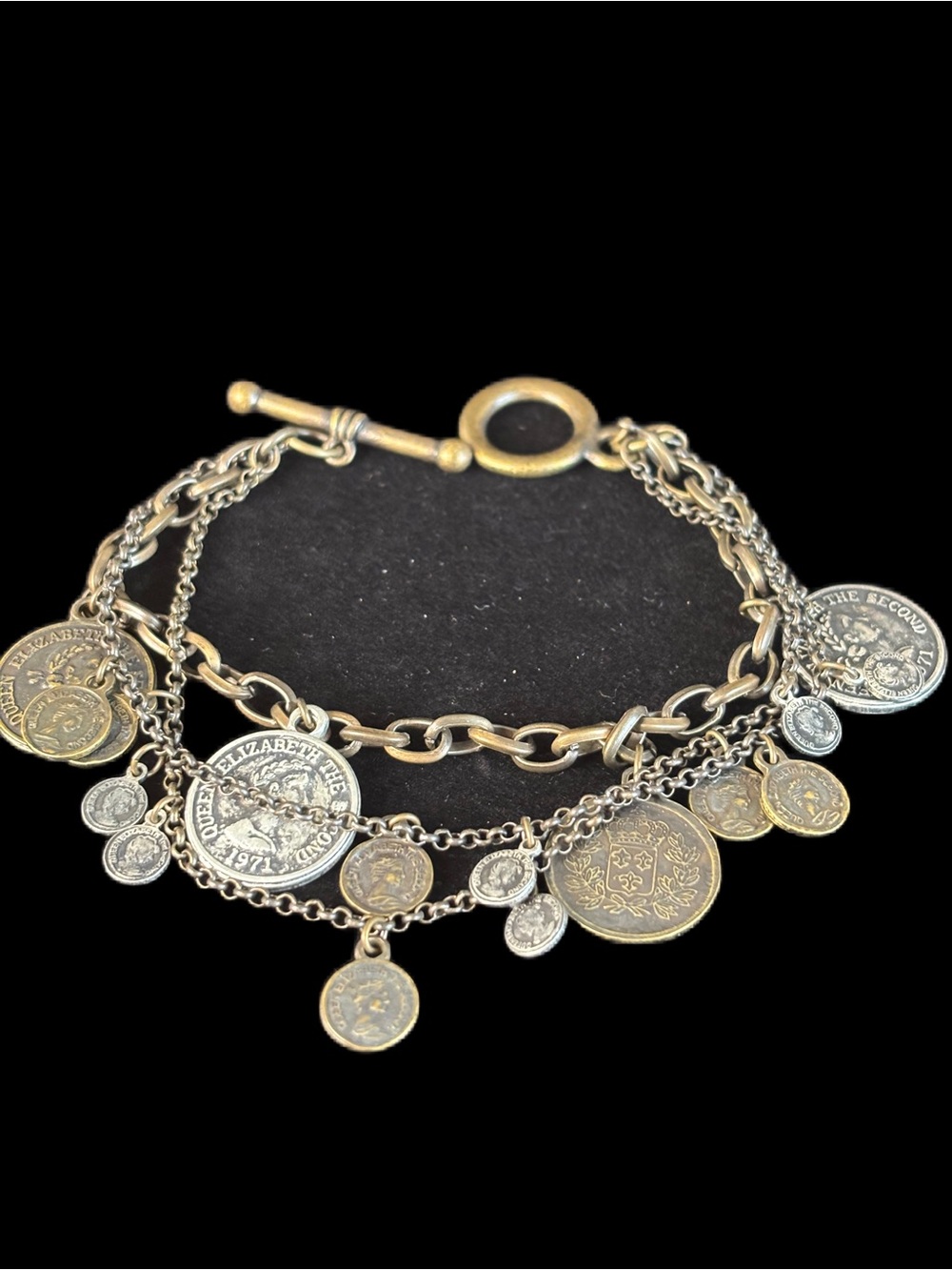 Premier Designs Mixed Brass and Silver Coin Charm Bracelet
